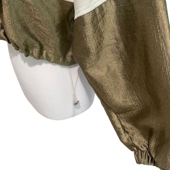 Zara Women Shiny Metallic Pullover Streetwear Color block Cropped Hoodie M - Picture 4 of 9